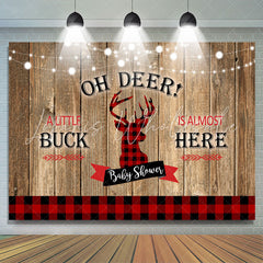 Lofaris Oh Deer Red and Black Checkerboard Baby Shower Backdrop