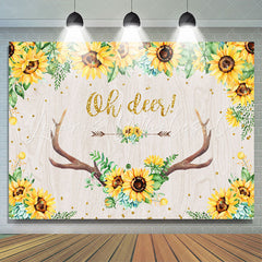 Lofaris Oh Deer Sunflower Floral Antler Baby Shower Backdrop