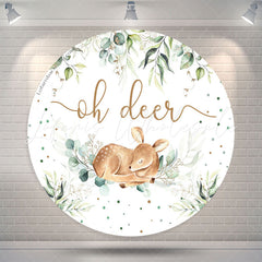 Lofaris Oh Deer Wild Leaves Round Baby Shower Backdrop