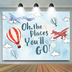 Lofaris Oh The Places You Will Go Light Blue Birthday Backdrop