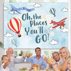 Lofaris Oh The Places You Will Go Light Blue Birthday Backdrop