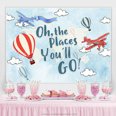 Lofaris Oh The Places You Will Go Light Blue Birthday Backdrop