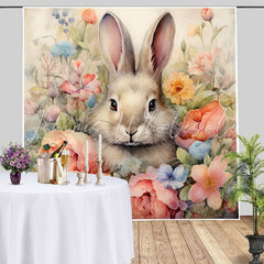 Lofaris Oil Painting Style Bunny Floral Birthday Backdrop