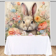 Lofaris Oil Painting Style Bunny Floral Birthday Backdrop