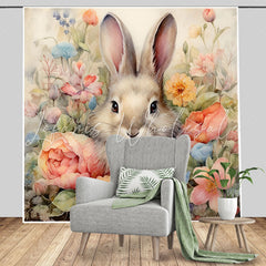 Lofaris Oil Painting Style Bunny Floral Birthday Backdrop