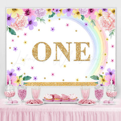 Lofaris One Birthday Rainbow Floral Backdrop for Party