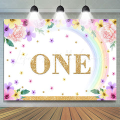 Lofaris One Birthday Rainbow Floral Backdrop for Party