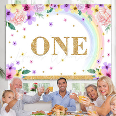 Lofaris One Birthday Rainbow Floral Backdrop for Party