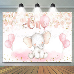 Lofaris One Elephant Pink Balloon Birthday Backdrop for Baby