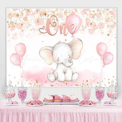 Lofaris One Elephant Pink Balloon Birthday Backdrop for Baby