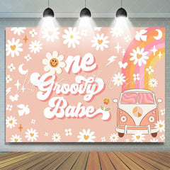 Lofaris One Groovy Happy 1st Birthday Backdrop For Girls