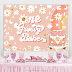 Lofaris One Groovy Happy 1st Birthday Backdrop For Girls