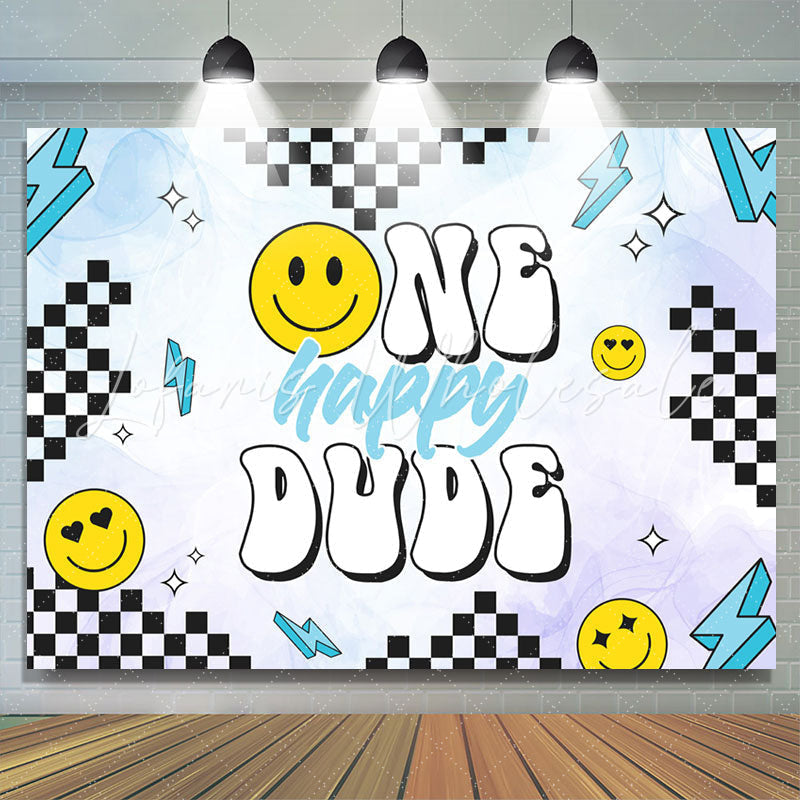 Lofaris One Happy Dude Smiley Face Boy 1st Birthday Backdrop