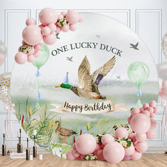 Lofaris One Lucky Duck Green Round 1st Birthday Backdrop