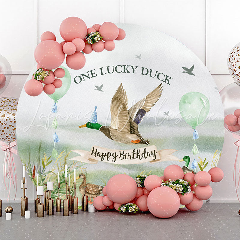 Lofaris One Lucky Duck Green Round 1st Birthday Backdrop