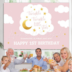 Lofaris Onederful Happy 1st Birthday Pink Backdrop for Girls