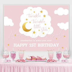 Lofaris Onederful Happy 1st Birthday Pink Backdrop for Girls