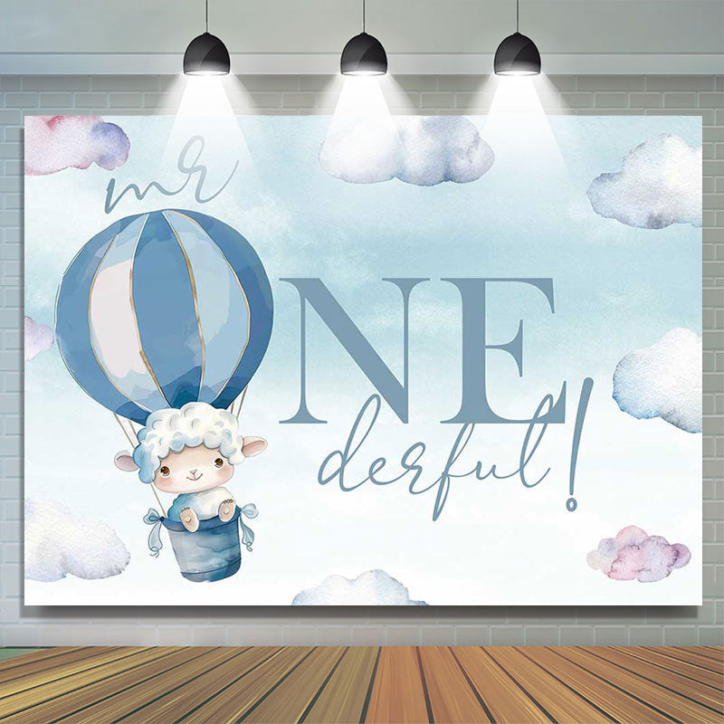 Lofaris Onederful Hot Air Balloon Lamb 1st Birthday Backdrop