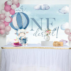 Lofaris Onederful Hot Air Balloon Lamb 1st Birthday Backdrop