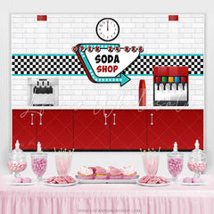 Lofaris Open 24 Hrs Soda Shop Backdrop For Party Decoration