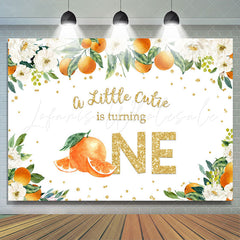 Lofaris Orange and White Flowers 1st Happy Birthday Backdrop