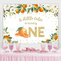 Lofaris Orange and White Flowers 1st Happy Birthday Backdrop