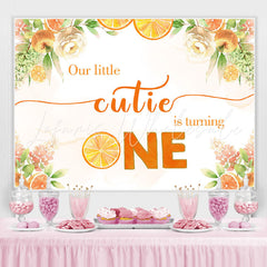 Lofaris Orange Tree and White Floral 1st Birthday Backdrop