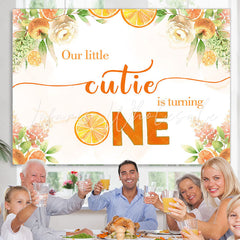 Lofaris Orange Tree and White Floral 1st Birthday Backdrop