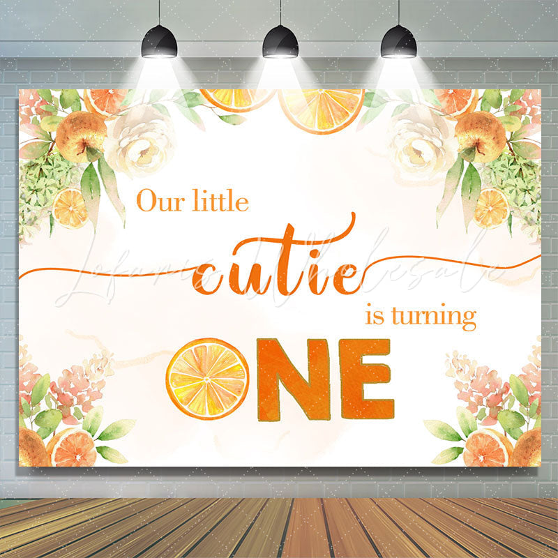 Lofaris Orange Tree and White Floral 1st Birthday Backdrop