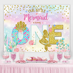 Lofaris Our Litter Mermaid Is Turning Gold Glitter First Birthday Backdrop