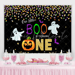 Lofaris Our Little Boo Is Turning One Black Glitter First Birthday Theme Backdrop