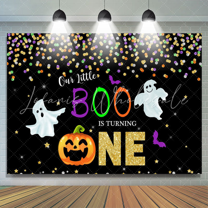 Lofaris Our Little Boo Is Turning One Black Glitter First Birthday Theme Backdrop