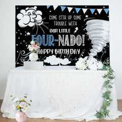 Lofaris Our Little Fournado Cloud Flag 4th Birthday Backdrop