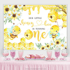 Lofaris Our Little Honey Bee Is Turning One Birthday Backdrop