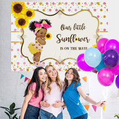 Lofaris Sunflowers With Pink Spot Glitter Baby Shower Backdrop