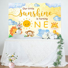 Lofaris Our Sunshine Cartoon Animals 1st Birthday Backdrop