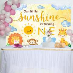 Lofaris Our Sunshine Cartoon Animals 1st Birthday Backdrop