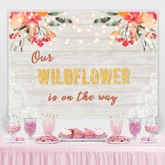 Lofaris Our Wildflower Is On The Way Floral Lace Baby Shower Backdrop