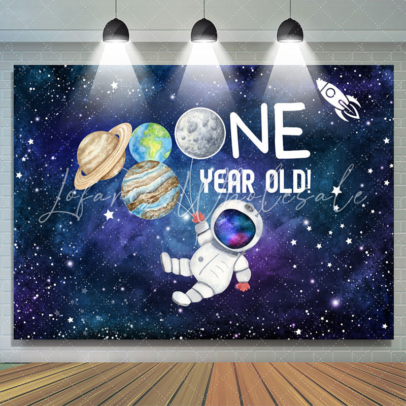 Lofaris Out Little Astronaut Is One Year Old Birthday Backdrop