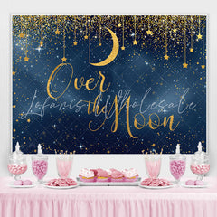 Lofaris Over the Moon Blue and Golden Star Baby Shower Backdrop