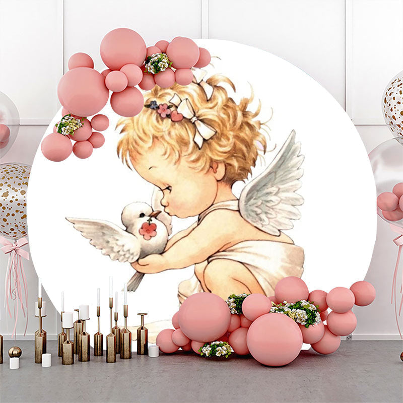 Lofaris Painting White Pigeon Angel Baby Baptism Backdrop