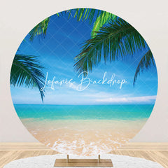 Lofaris Palm Leaves Blue Sky Hawaii Beach Round Backdrop