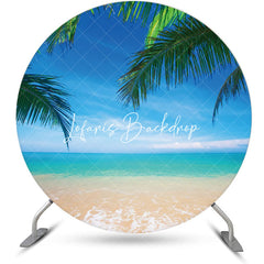 Lofaris Palm Leaves Blue Sky Hawaii Beach Round Backdrop