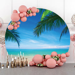 Lofaris Palm Leaves Blue Sky Hawaii Beach Round Backdrop