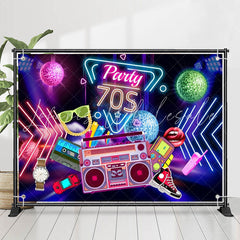 Lofaris Party 70S Music Neon Light Happy Birthday Backdrop