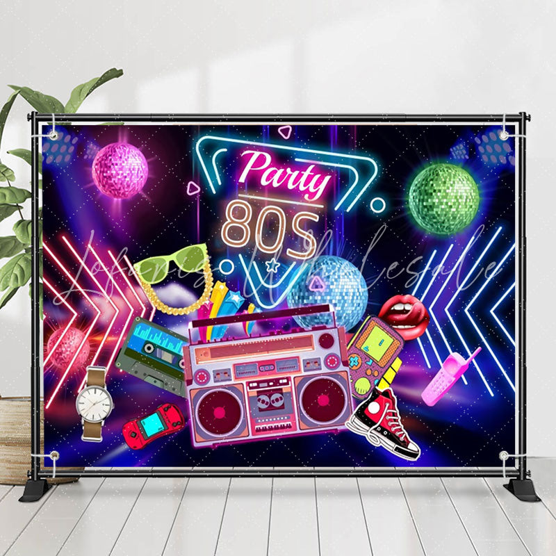 Lofaris Party 80S Rock Roll Neon Happy Birthday Backdrop