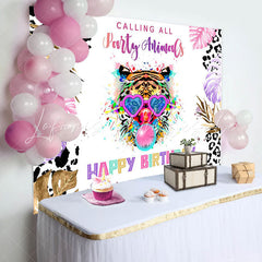 Lofaris Party Animals Colorful Plant Tiger Birthday Backdrop