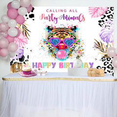 Lofaris Party Animals Colorful Plant Tiger Birthday Backdrop