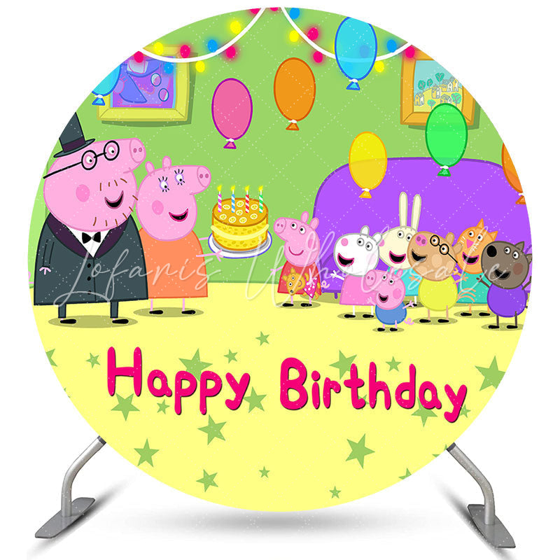 Lofaris Party Balloons And Happy Family Round Birthday Backdrop