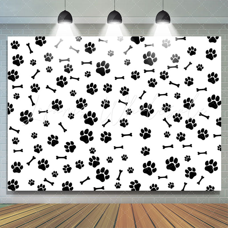 Lofaris Paws And Bones White Simple Happy Birthday Backdrop